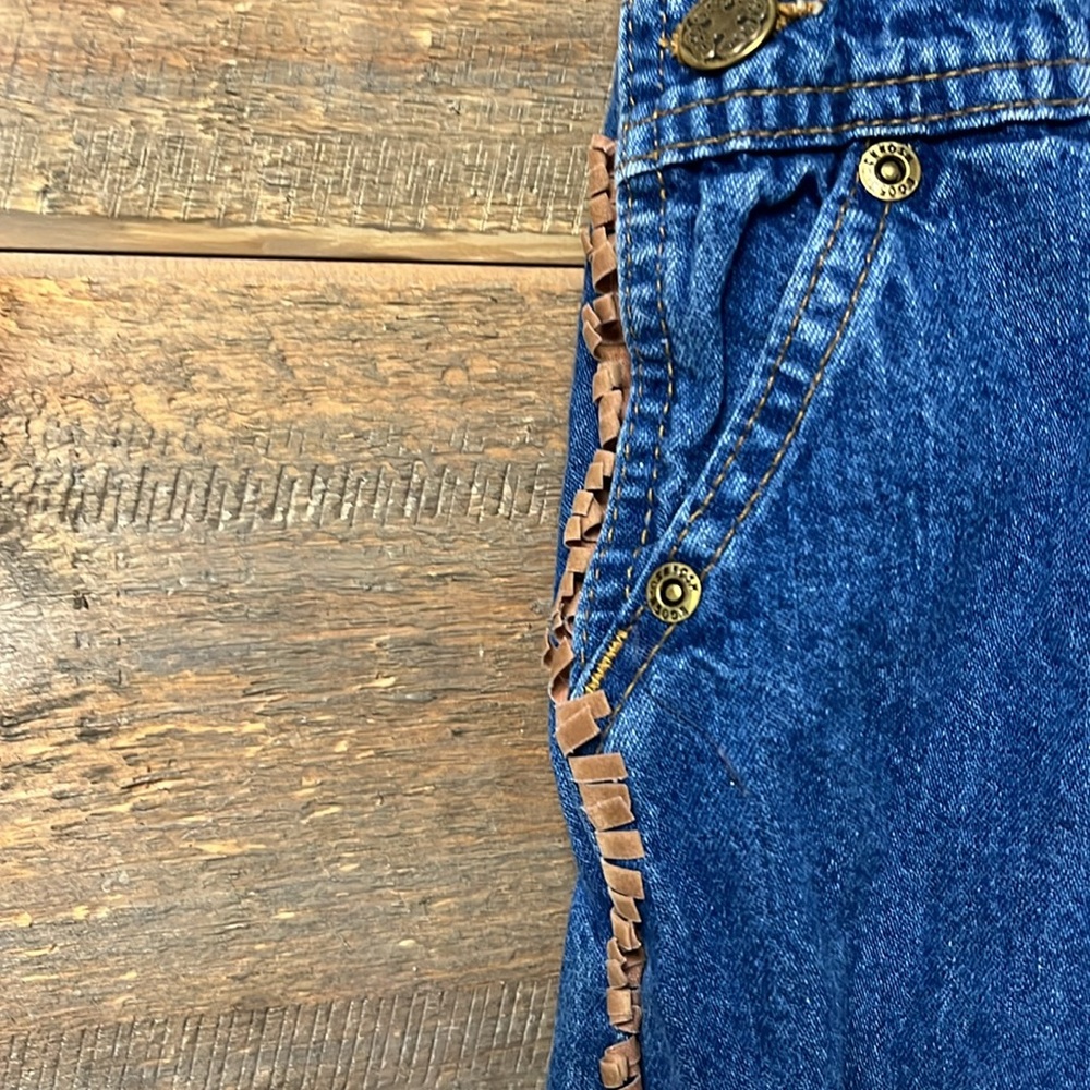 Vintage OshKosh B'gosh Blue Jean Cowboy Fringe Denim Overalls 24 Months USA - Picture 3 of 8